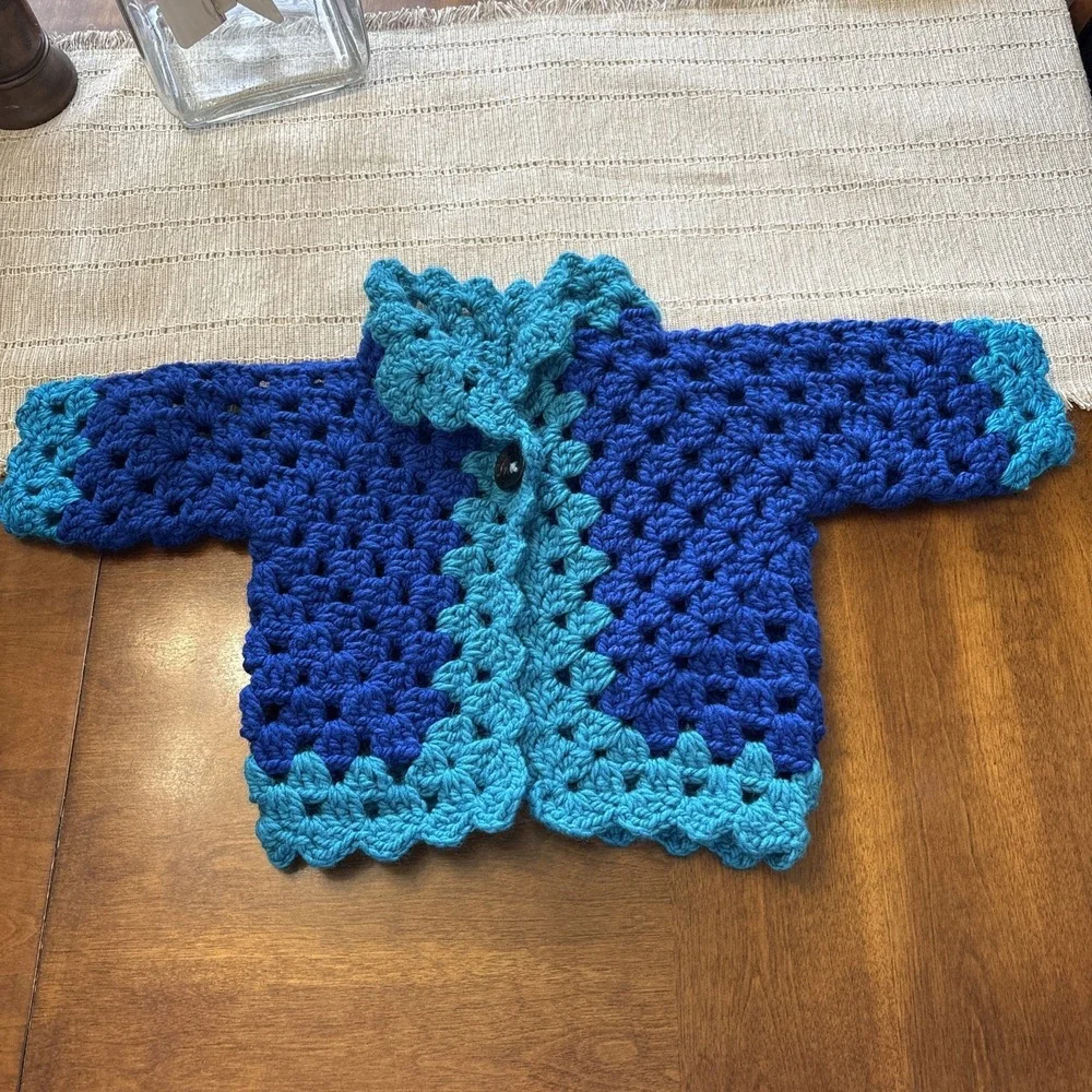 Handmade Toddler Crotchet Jacket Royal Blue & Teal New Other‎